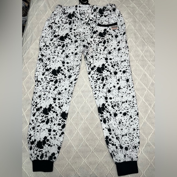Men's Black and White Splatter Joggers - Picture 3 of 4